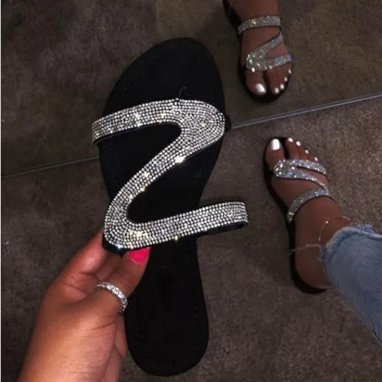 

2019 Women Slippers Flip Flops Summer Women Crystal Diamond Bling Beach Slides Sandals Casual Shoes Slip On Slipper