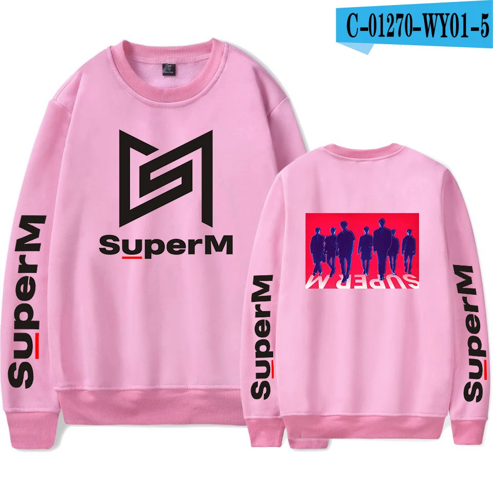 SuperM в Корейском стиле Кей-поп Харадзюку Футболка с принтом Harajuku круглый вырез горловины свитер Для женщин/мужчин Колледж стильный Толстовка - Color: WY01