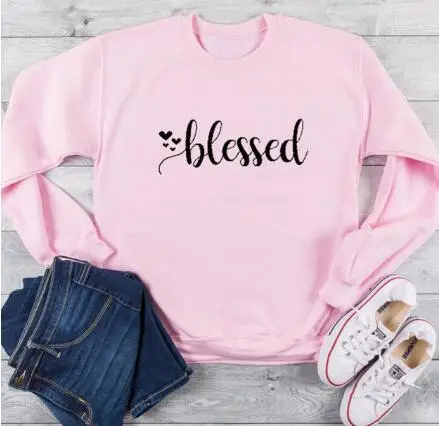 pink tee black text Blessed сердце толстовка с рисунком забавная стильная вера Иисуса пуловер гранж уличная хлопковая одежда стринги джемпер Библейский стих наряды - Цвет: pink tee black text