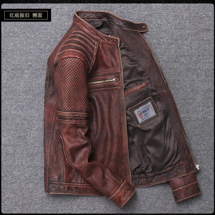 Free shipping.High quality men vintage brown genuine leather jacket.cool rider slim natural cowhide coat.Plus size origin petite genuine leather coats & jackets