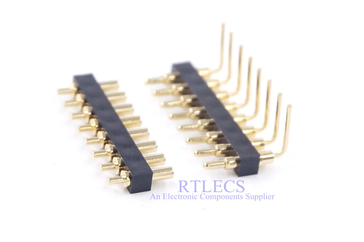 

10 pcs Spring Loaded Pogo Pin 8 Position 2.54 mm Pitch Male Pin Right Angle 10.5mm Height Female 5.8 Straight Throug Holes