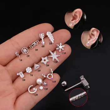 

1Pc 925 Sterling Silver Small Cartilage Stud Earring Fashion Simple Cz Helix Targus Rook Conch Daith Earrings Piercing Jewelry
