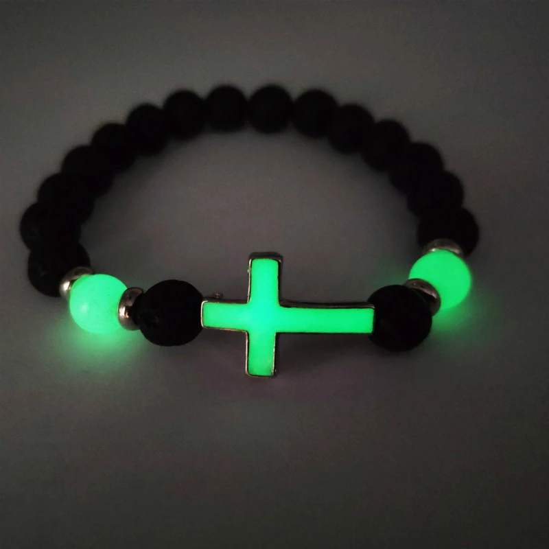 style 2 green Светится в темноте, натуральный камень, бисер, женский браслет, сплав, крест, мужской браслет, браслет, состояние мужчин, светящиеся украшения, подарок - Окраска металла: style 2 green