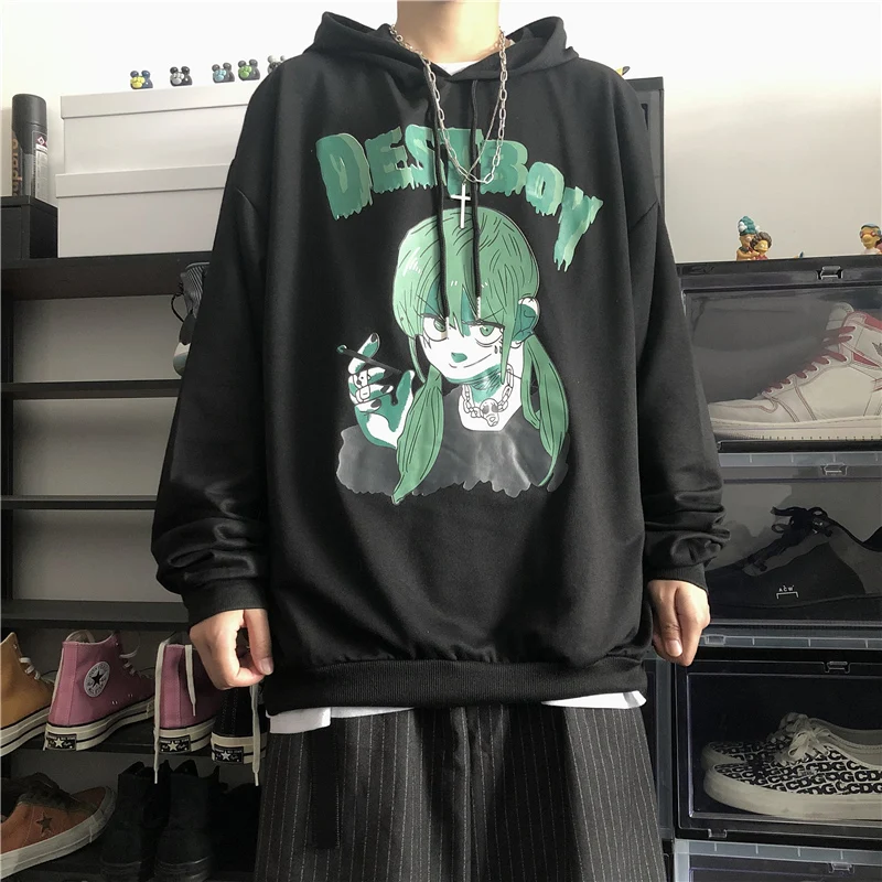 NYOOLO Harajuku аниме мультфильм разрушить девушка буквы печати толстовка осень уличная свободные пуловеры с капюшоном Толстовка для женщин и мужчин Топ