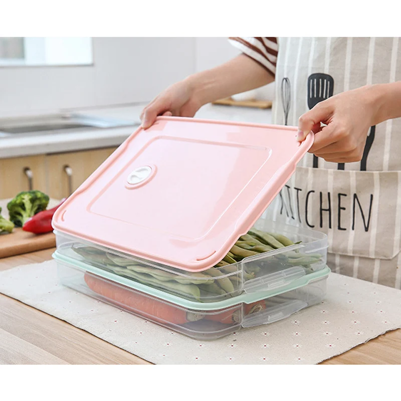 

High Creative Food Preservation Tray Refrigerator Dumplings Storage Organizer Box with Lid LG66