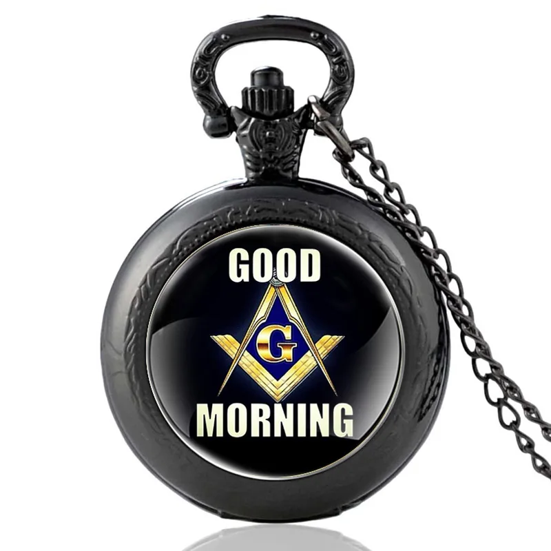 

Fashion Classic Black GOOD MORNING Glass Dome Quartz Pocket Watch Women Men Necklace Pendant Chain Jewelry Birthday Gifts