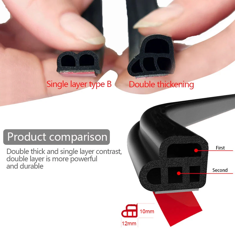 Auto Door Rubber Seal Strip L-type Double Layer Sealing Adhesive Stickers Noise Insulation Weatherstrip Car Interior Accessories 6