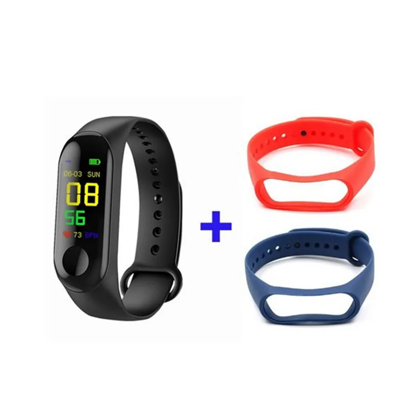 M3-black-blue-red M3 водонепроницаемый браслет Смарт-браслет кровяное давление монитор сердечного ритма водонепроницаемый смарт-браслет PRO браслет PK Mi band 3 - Цвет: M3-black-blue-red