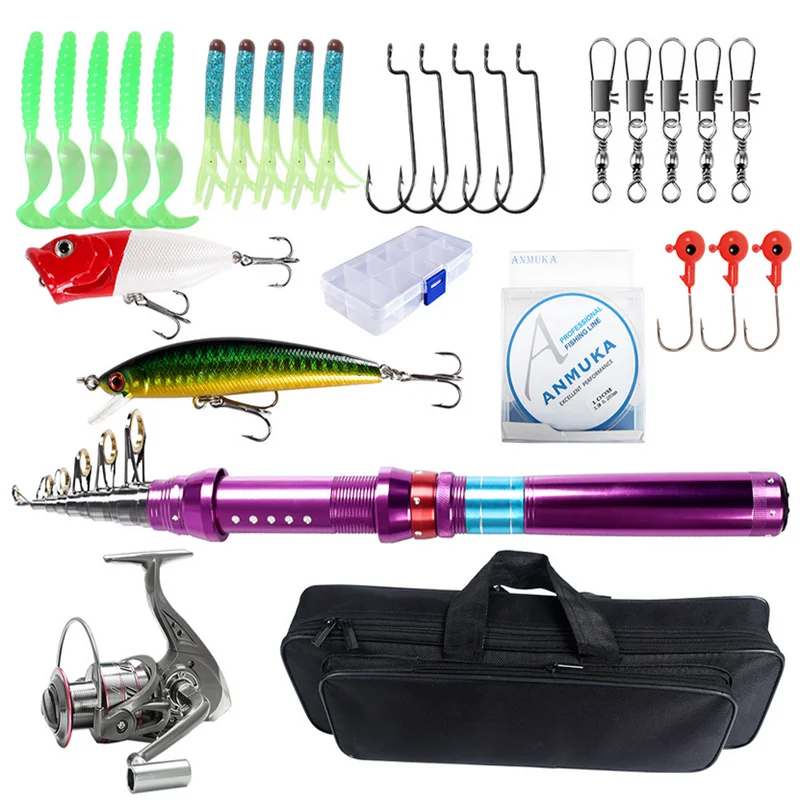 Caña de pescar telescópica de fibra de carbono, Kit de Señuelos de Pesca con estuche combinado, carrete giratorio, 3M y carrete|Cañas de pescar| - AliExpress
