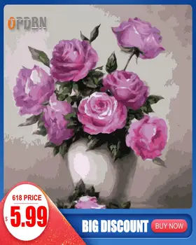 

OPDBN Wall Art Canvas Painting by Number Posters Handpainted Oil Painting Picture for Living Room Home Decor No Frame