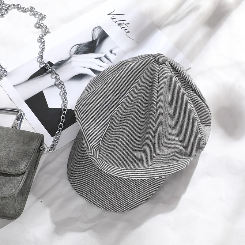 Осенние женские хлопковые береты зимние Восьмиугольные Полосатые стильные