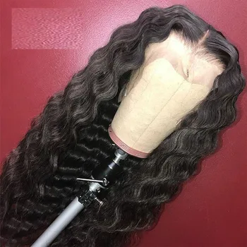 

Remy U Part Wig Water Wave Middle Part Jet Black 13x4/6 Lace Part Brazilian Wig For Black Women Adjustable Strap With Baby Wig
