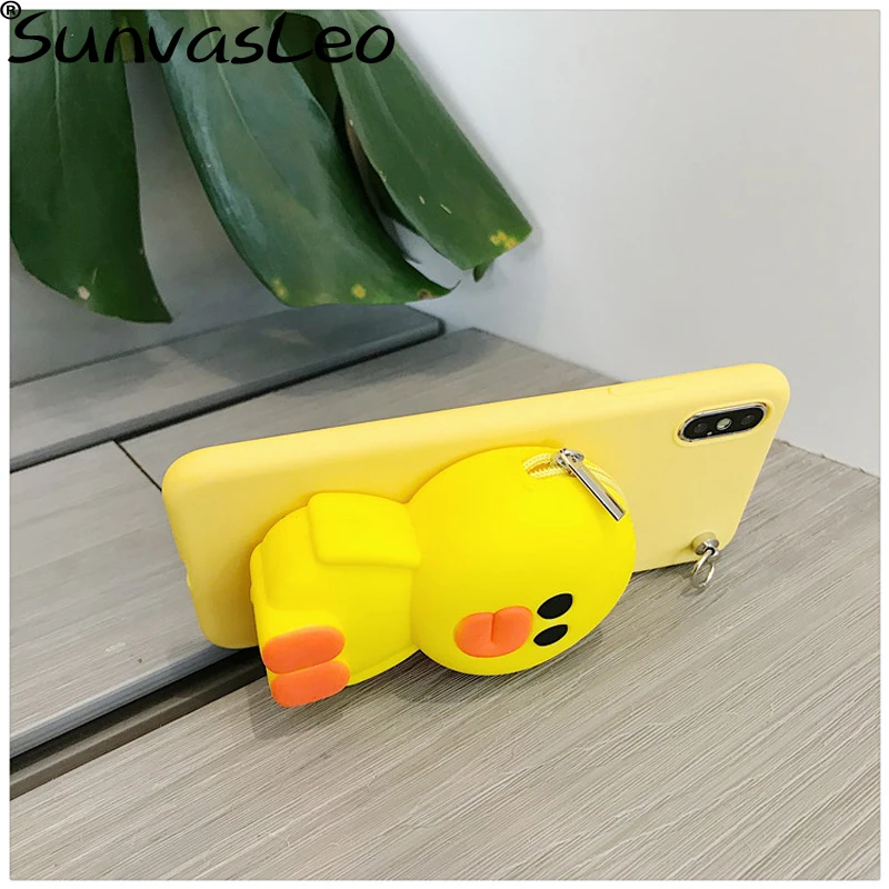 For Xiaomi Mi A1 A2 F1 6 8 9 3D Cartoon Animal Soft Silicone Purse Case Wallet Phone Cover With Strape Chain Shell Bag Cable