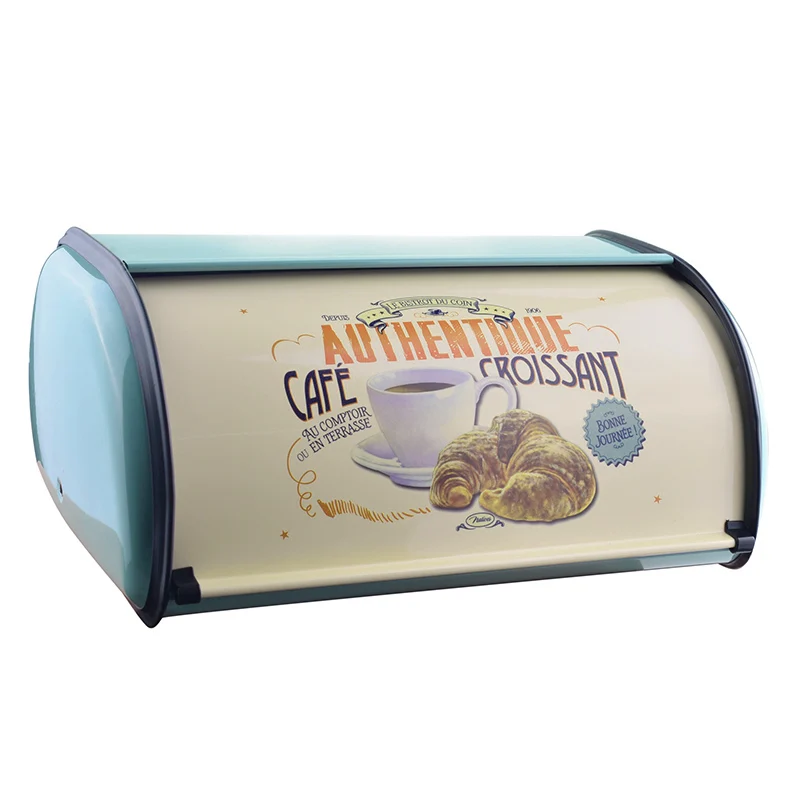 

Metal Bread Box Bin Kitchen Storage Containers Home Kitchen with Roll Top Lid J99Store