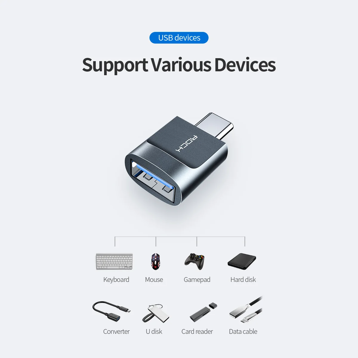 ROCK usb type C Мужской USB 3,0 Женский OTG адаптер для передачи данных и быстрой зарядки тип-c конвертер для Macbook samsung s9