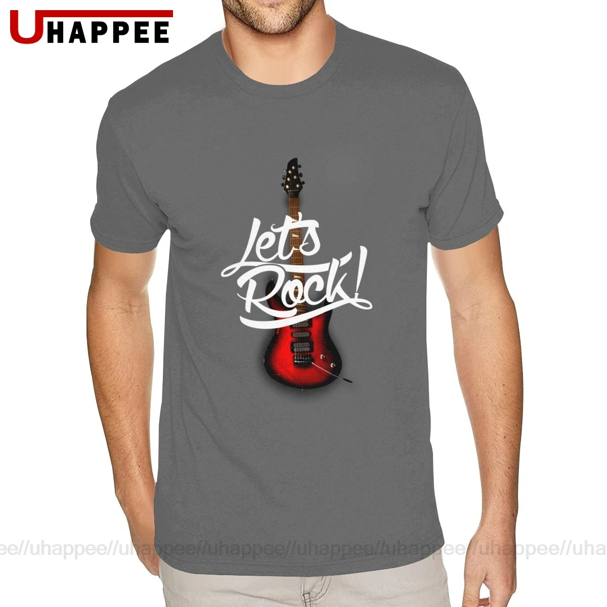 Крутая рубашка с дизайном гитары бас Let S Rock мужская коротким рукавом и круглым