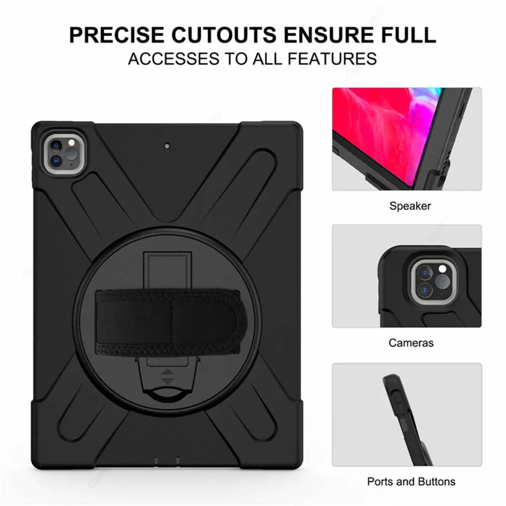 GZERMA Case For iPad Pro 12.9 2020 Case With Hand Strap Shoulder Strap 360° Rotatable Stand Case For iPad Pro 12.9'' 2020 2018