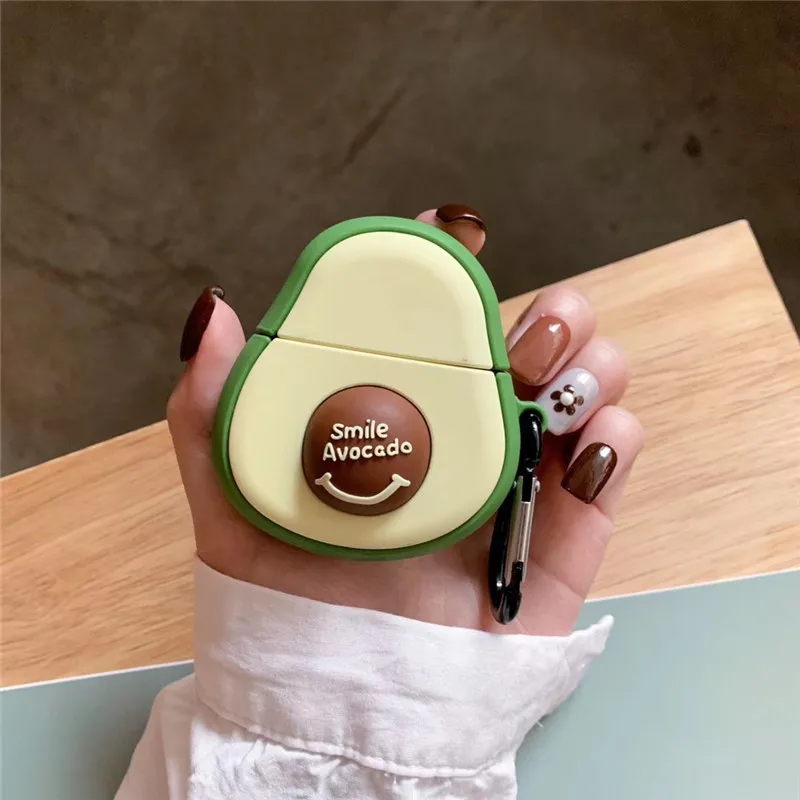 Мультяшный Bluetooth чехол для наушников для AirPods, силиконовый чехол s для Apple Airpods 2, защитная крышка, 3D дизайн Авокадо с брелком