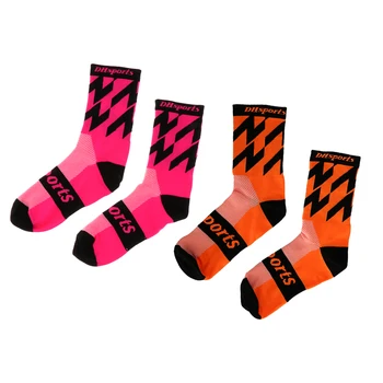 

2 Pairs Cycling Socks Mens Womens Orange Pink Road Mountain Bike Racing Quick-dry Athletic Sports Training Socks