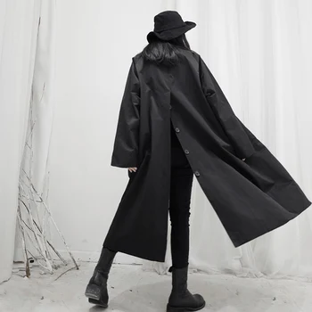 

Loose Women Back Button Vent Big Size Long Trench New Lapel Long Sleeve Loose Fit Windbreaker Fashion Tide Spring 2020 1S251Q