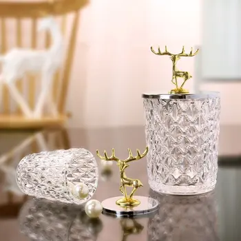 

Light Luxury Storage Tank Glass Metal Candy Jar Model House Elk Crafts Storage Tank Decoration Ornaments