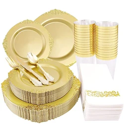 Vajilla desechable de plástico barroca, juego combinado de vajilla, vasos y servilletas de plástico, decoraciones para fiesta de cumpleaños y boda, 70 Uds.