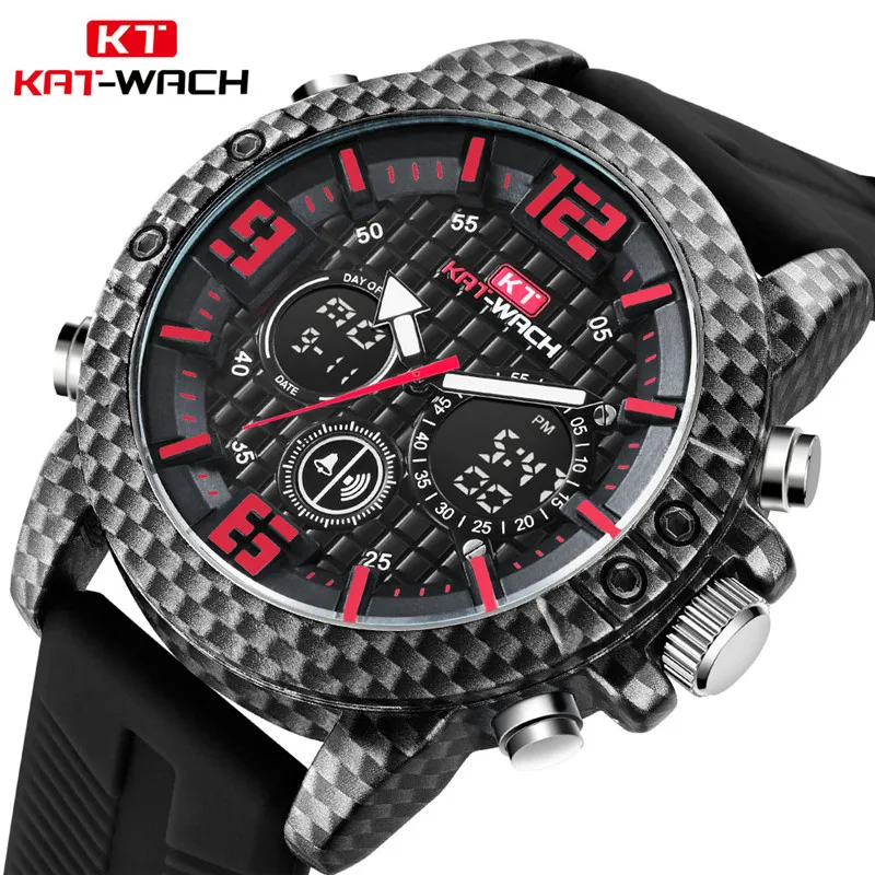 KAT-WACH 2019 новый силиконовый двойной экран дисплей модные спортивные мужские водонепроницаемые кварцевые часы лучший роскошный бренд