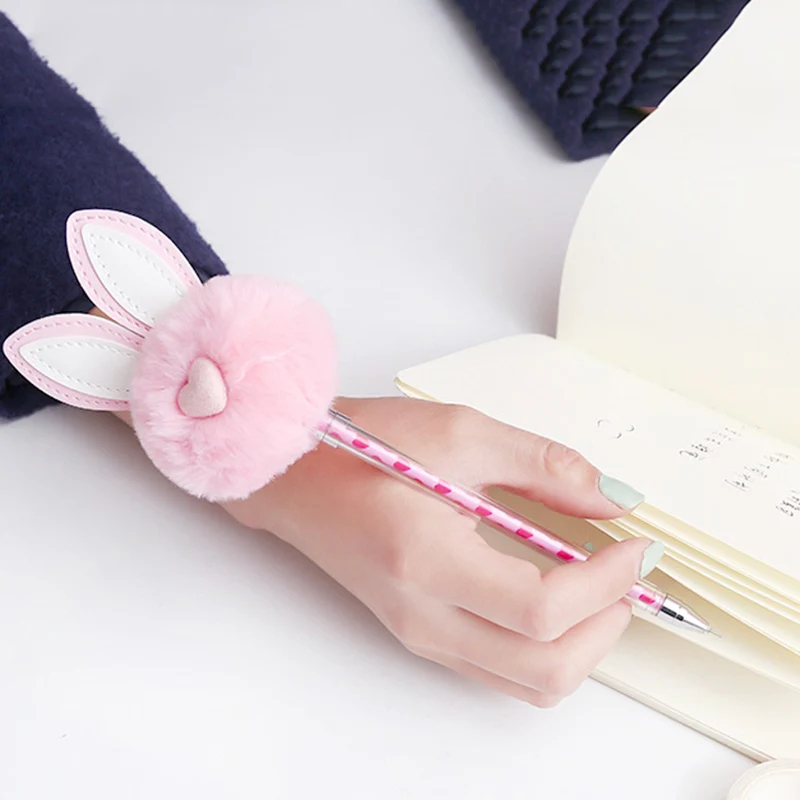 Cute Plush Rabbit Ears Gel Pen 0.5mm Kawaii Black Ink Neutral Pens For Kids Girls Gift Writing School Supplies Korean Stationery