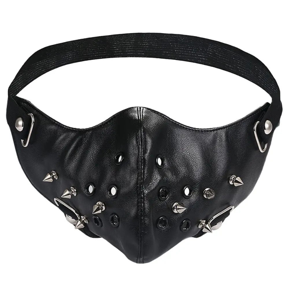 

Punk Rock Black Unisex Outdoor Punk Style Breathable Leather Metal Rivet Mask Women Men Face Mouth Masks Anti-Dust Sports Mask