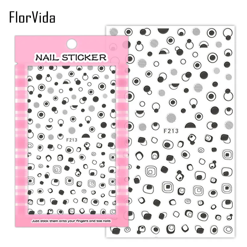 F213 Silver FlorVida F207-213 черно-белые серебристые золотые буквы наклейки для ногтей художественный узор шрифт с клеем накладные ногти Красота Маникюр - Цвет: F213 Silver