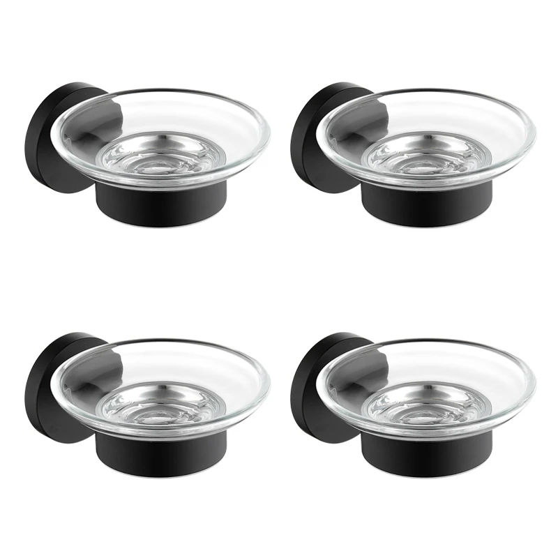 4 pcs Круглая черная мыльница для мытья мыла со стеклянной тарелкой для дома отеля - Цвет: 4 pcs