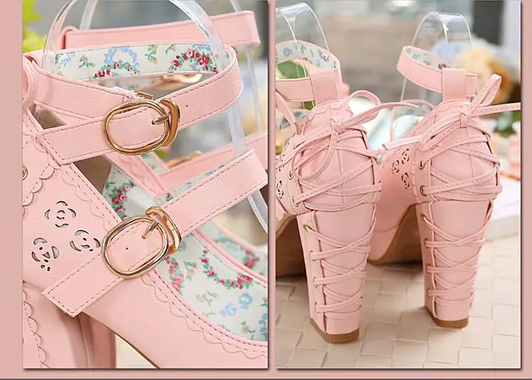 Женские весенние туфли в стиле «лолита» для косплея; женская обувь на каблуке; милые туфли принцессы на платформе и высоком каблуке
