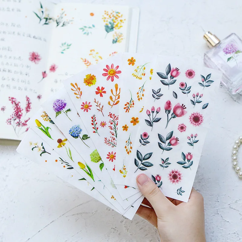 

1Sheet Kawaii Plant Stationery Stickers Cute Flower Stickers PVC Adhesive Sticker For Kids DIY Scrapbooking Diary Supplies