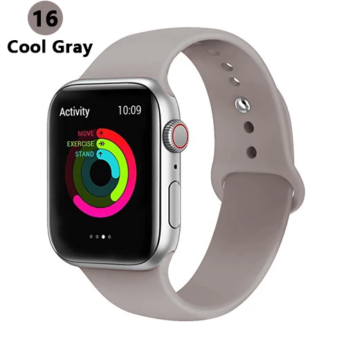 cool gray 16 Ремешок для apple watch 5 4 band correa apple watch 44 мм 40 мм 42 мм 38 мм iwatch 5 4 3 2 1 браслет силиконовый ремешок для часов - Цвет ремешка: cool gray 16
