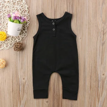 

Baby Girls Boys Black Sleeveless Romper 0-18M Newborn Toddler Infant Summer Casual Solid Cotton O Neck Jumpsuit Outfits