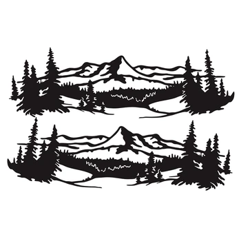 

2Pcs Black Mountain Decal Tree Forest Image Car Decal Side Body Stickers Reflective Decals