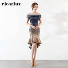 Платье для выпускного вечера, расшитое блестками, контрактный цвет, Vestidos De Gala, DX328-3, размера плюс, элегантные вечерние платья, новое короткое спереди длинное сзади платье для выпускного вечера