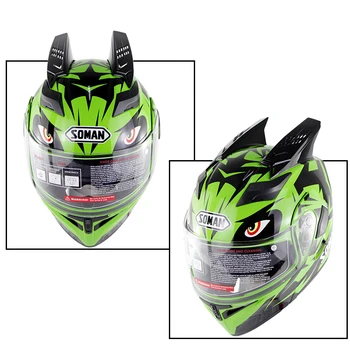 

Dot Approved Soman SM955 Retro Flip up sky eye Dual Visors Full-face Motorcycle Helmet+horns