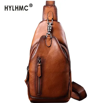 

Genuine Leather Chest Bag Men's Tide Brand Chest Pouch Head Layer Leather Bag Casual Men Messenger Bag Shoulder Bag Back Pack