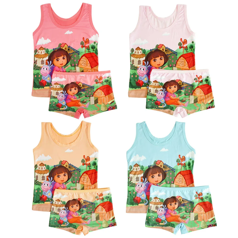 1set Hot Kids Clothing Girls Panties Summer Cartoon Sleeveless T-shirt Children Vest Mermaid Cotton T shirts Panties Briefs set girls tank tops