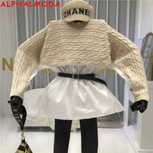 ALPHALMODA зимний женский модный свитер из двух частей с круглым вырезом и длинными рукавами