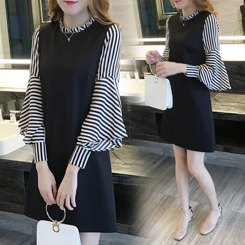 

2020 Spring And Summer Autumn New Style Korean-style Loose-Fit Long-sleeved Dress Bell Sleeve Elegant Slimming A- line Skirt Chi