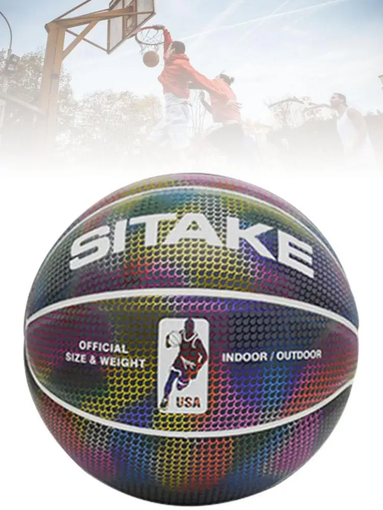 Kids And Boys' Holographic Glowing Reflective Basketball Light Up Camera Flash Glow Basketballs Gifts Toys Perfect For Night Gam