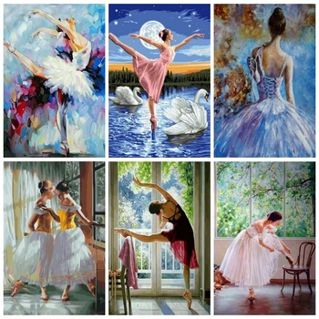 

AZQSD DIY Painting By Numbers Ballet Dancer Frameless Acrylic Paint On Canvas Hand Painted Oil Painting For Home Decor Arts