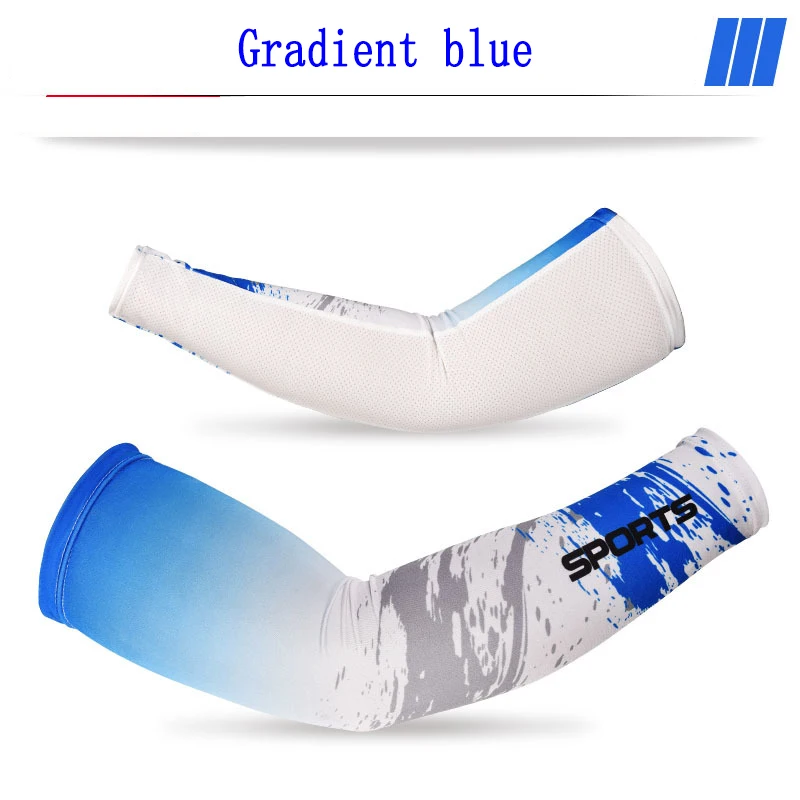 gradient blue Ледяной рукав ледяной шелк рукав мужчины и женщины открытый вождение для рук с защитой от ультрафиолета рукава Лето Солнцезащитный принт перчатки - Цвет: gradient blue