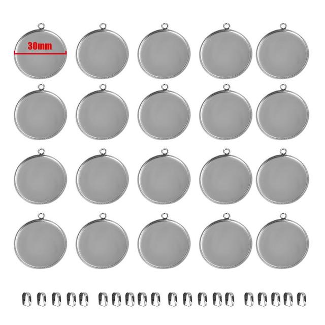 Stainless Steel 20/25/30mm Round Pendant Cabochon Base Settings Blank Tray For Necklace Jewelry Making DIY