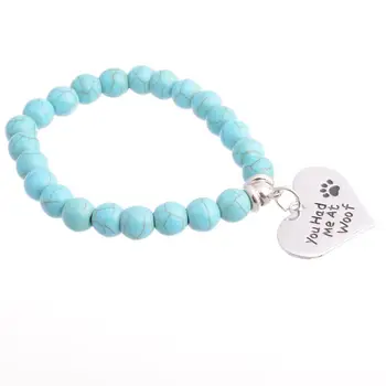 

12PC You Had Me At Woof Pet Paw Print Heart Pendant Bracelets Natural Stone Bangles Women Men Best Friends BFF Gifts