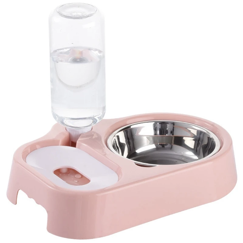 Pink Миска для кошек бутылочка для подачи воды в Поильник для собак миска для кошек бутылка для кормления котенка питьевой фонтан корм для домашних животных из нержавеющей стали миска кормушка для собак бутылка для воды чаша для fo - Цвет: Pink