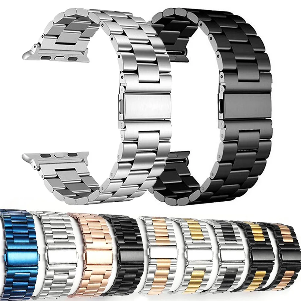 

Stainless Steel Strap for Apple Watch 42mm 38mm 4 3 2 1 Metal Watchband Three Link Bracelet Band for iWatch Series 4 5 40mm 44mm
