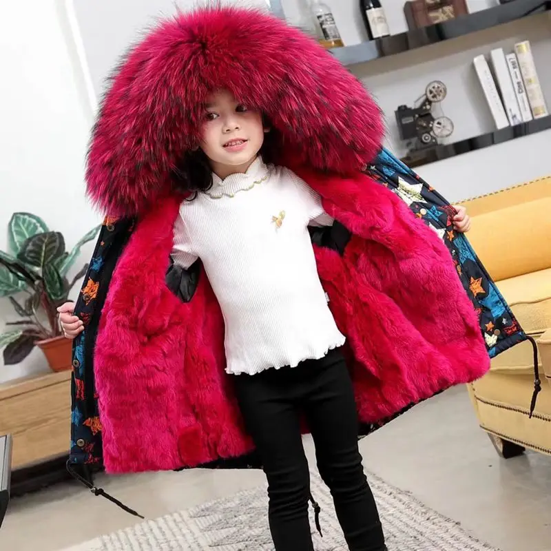 Зимняя детская парка с натуральным мехом куртка граффити для мальчиков и девочек